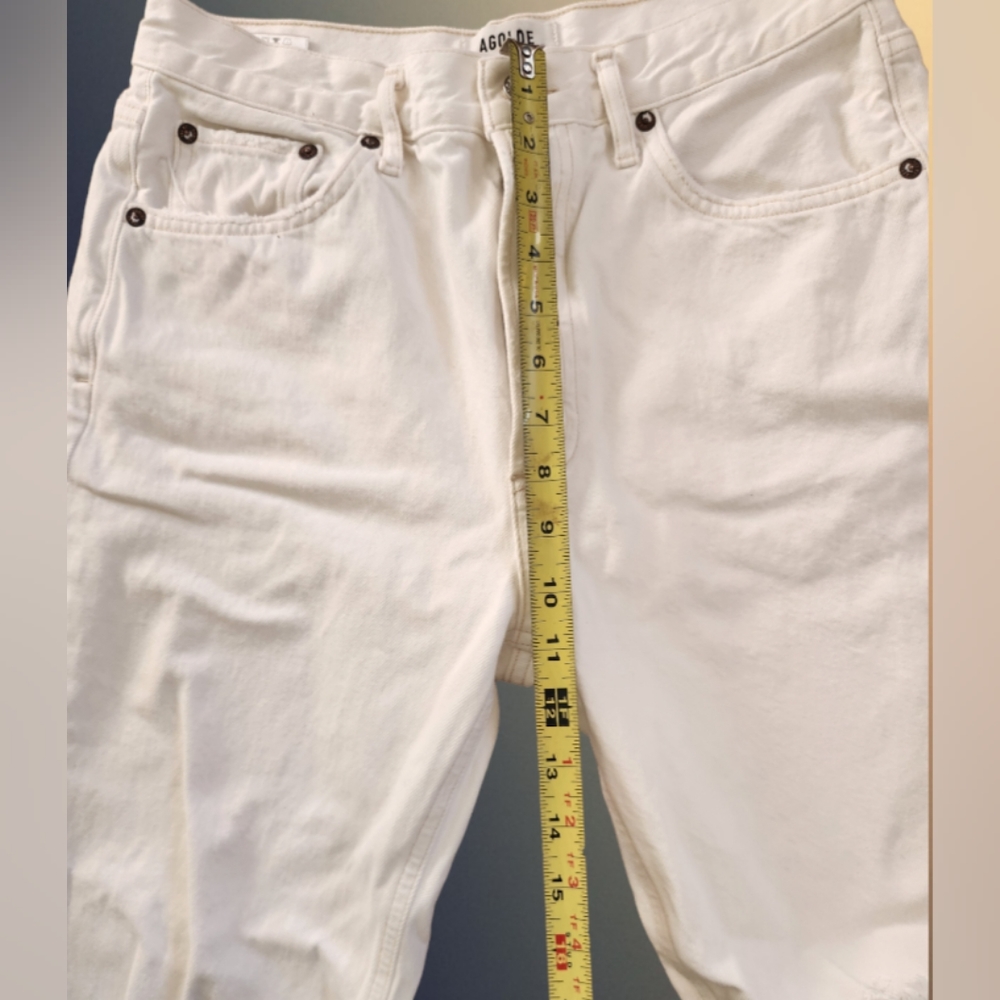 Agolde Jeans Size 29 "Riley" High Rise Straight Crop White Distressed Ripped - Picture 9 of 13